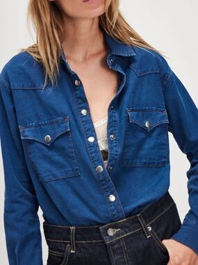 One Teaspoon x Free People Western Denim button down long sleeve blue shirt